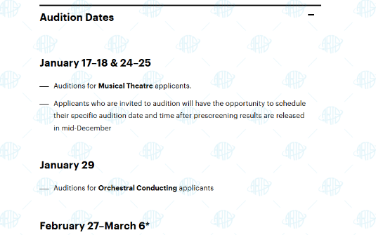 曼哈顿音乐学院 2026 各专业试镜时间速查